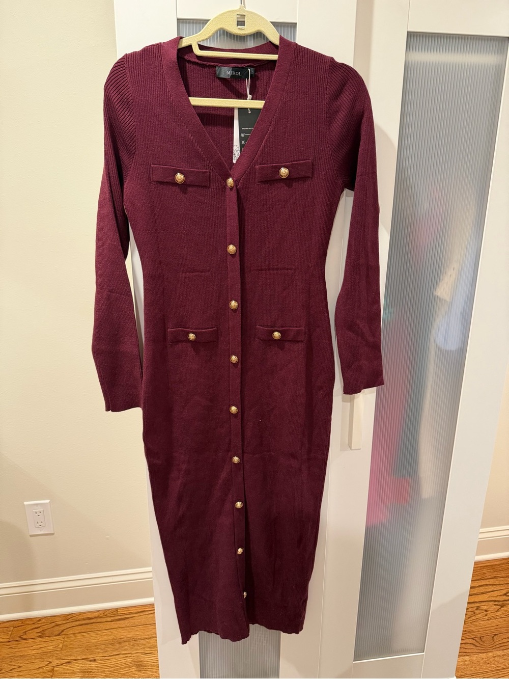 Unknown Brand Women's Long faux Button-Front Cardigan Dress - Burgundy